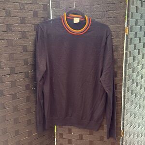 Paul Smith Black Men’s Crew Neck Sweater Multi Color Detailing Around Neck XL